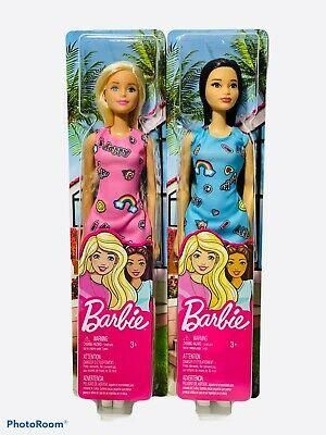 Barbie Doll Trendy Brunette & Blonde Lot 2 With Dress Blue & Pink Dress 2018