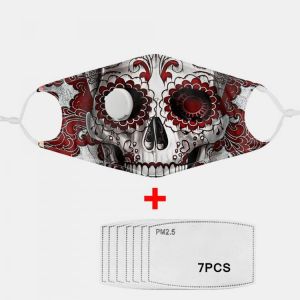 Unisex 7PCS PM2.5 Filter Skull Printing Non-disposable Masks With Breathing Mask