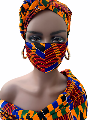 Ankara African Print Head Wraps And Reusable Face Masks With Removable Filters
