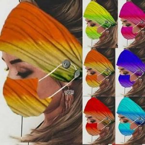 Women Tie Dye Wide Hairband Mask Set Headbands Fabric Headbands w/Buttons US
