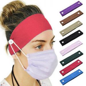 Headband With Buttons For Masks Usage Sports Yoga Gym Hair Band Wrap Sweatband