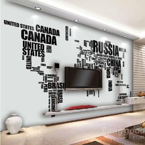DIY Large World Map Wall Decal English Alphabet Removable Wall Stickers Decal
