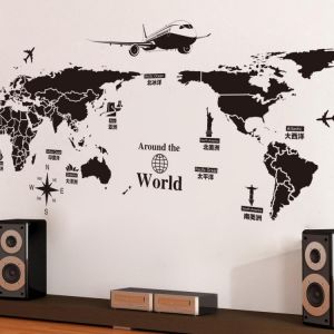Family Gifts Guide לבנות World Map Wall Stickers Removable PVC Map Of The World  Art Decals for Living Room Home Decor