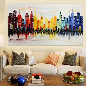 Family Gifts Guide קישוטים, ציורים, שעון קיר ועוד 120X60CM Modern City Canvas Abstract Painting Print Living Room Art Wall Decor No Frame Paper Art