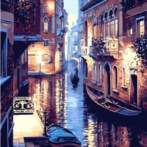 Family Gifts Guide קישוטים, ציורים, שעון קיר ועוד 40X50CM Frameless The Water World Of Venice Canvas Linen Canvas Oil Painting DIY Paint By Numbers