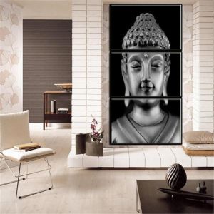 Family Gifts Guide קישוטים, ציורים, שעון קיר ועוד 3 Panel Statue Meditation Painting Print on Home Decor Room Wall Sticker