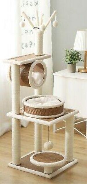 Cat Tree with Natural Sisal Scratching Posts and Teasing Rope for Kitten