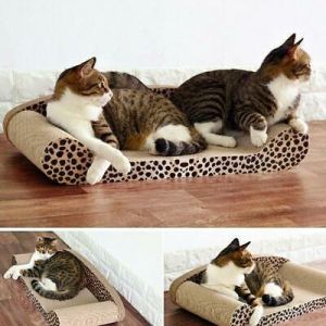 Leopard-Print Curved Cat Scratching Board Grinding Claw Resting Sofa Shape Bed