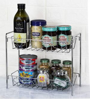 Family Gifts Guide כלי מטבח שימושיים יפים מדף תבלינים למטבח דו-שכבתי למטבח, כרום